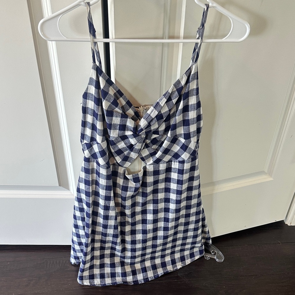 Blue and White Checkered Sleeveless Top